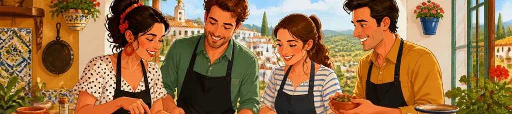 Inmersión culinaria andaluza: clase de cocina tradicional en un hogar sevillano.
