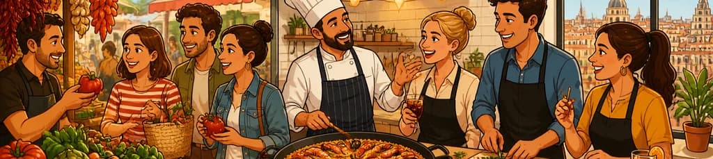 Taller culinario de paella y tapas en Madrid, con visita guiada a un mercado local