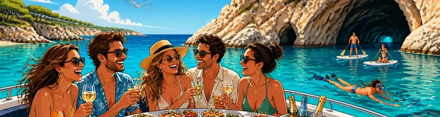 Aventura Marina en Ibiza: Exploración de Calas y Cuevas con Degustación de Tapas y Barra Libre Premium