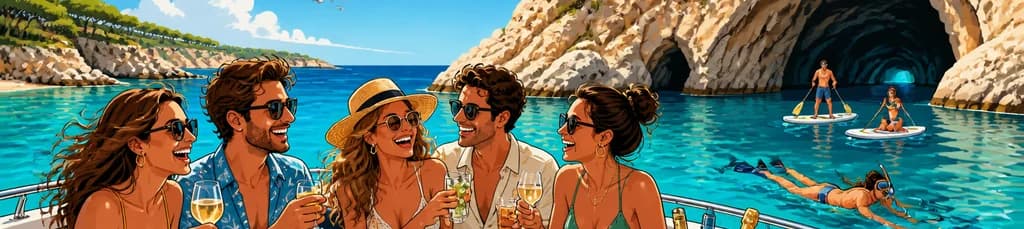 Aventura Marina en Ibiza: Exploración de Calas y Cuevas con Degustación de Tapas y Barra Libre Premium