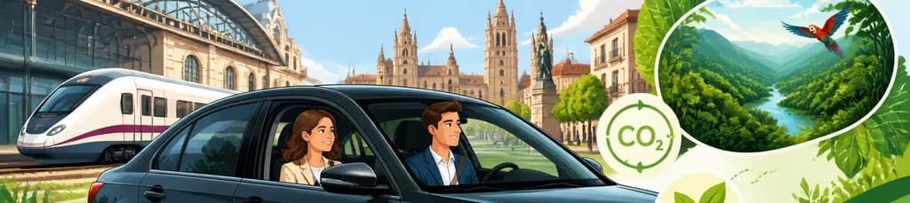 Servicio de traslado privado con compensación de emisiones de CO2, desde la estación de tren o autobús de Valladolid hasta la ciudad
