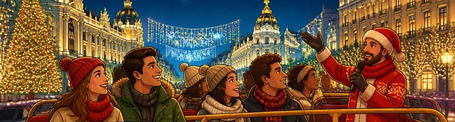 Tour en autobús descapotable Navibus: visita guiada en vivo por las luces navideñas de Madrid
