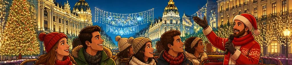 Tour en autobús descapotable Navibus: visita guiada en vivo por las luces navideñas de Madrid
