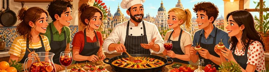 Sumérgete en la Cocina Española: Taller de Tapas, Paella y Sangría en Madrid