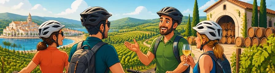 Tour en bicicleta con visita a bodega desde Sitges, incluyendo recogida gratuita en el hotel.