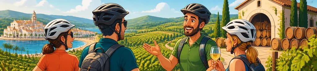 Tour en bicicleta con visita a bodega desde Sitges, incluyendo recogida gratuita en el hotel.