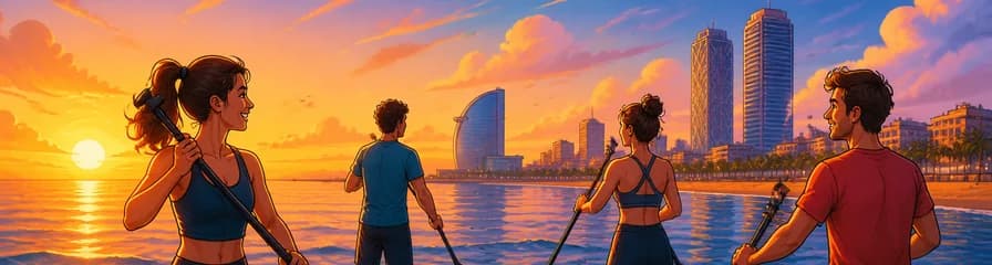 Sesión de Paddle Surf al amanecer o atardecer en las playas de Barcelona