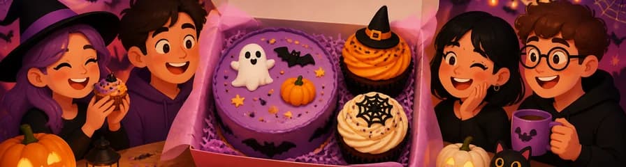 Exquisito pack de tarta bento y cupcakes con temática de Halloween