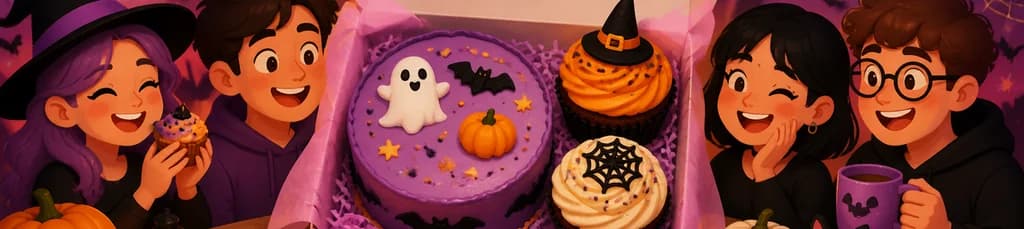Exquisito pack de tarta bento y cupcakes con temática de Halloween