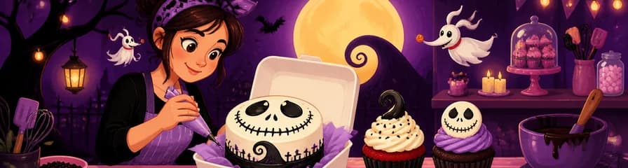 Experiencia de repostería con pack dulce temático de Pesadilla antes de Navidad: tarta bento y cupcakes