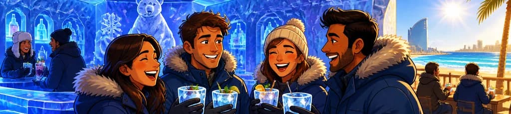 Una bebida helada en el Ice Bar Barcelona: ¡la experiencia polar en la playa!