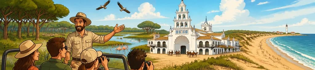 Viaje de un día completo desde Sevilla a El Rocío, el Parque Natural de Doñana y la playa de Matalascañas