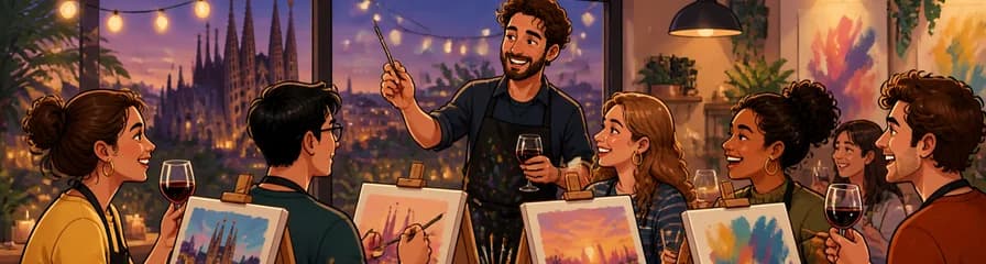 Velada de pintura y cata de vino en Barcelona con anfitrión y bebidas