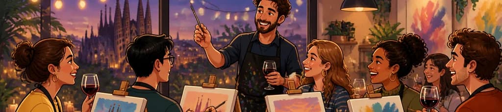 Velada de pintura y cata de vino en Barcelona con anfitrión y bebidas