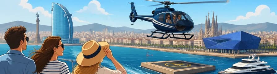 Vuelo en helicóptero por la costa de Barcelona con traslado en barco desde el helipuerto