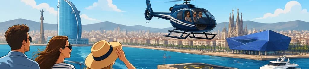 Vuelo en helicóptero por la costa de Barcelona con traslado en barco desde el helipuerto