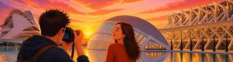 Sesión fotográfica al anochecer en la Ciudad de las Artes y las Ciencias