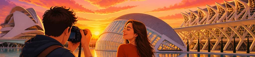 Sesión fotográfica al anochecer en la Ciudad de las Artes y las Ciencias