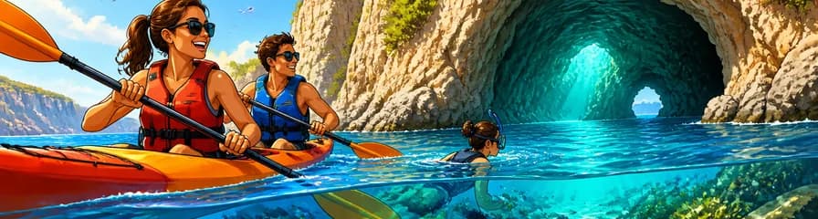 Aventura de Kayak y Snorkel por la Costa en la Cueva Turquesa