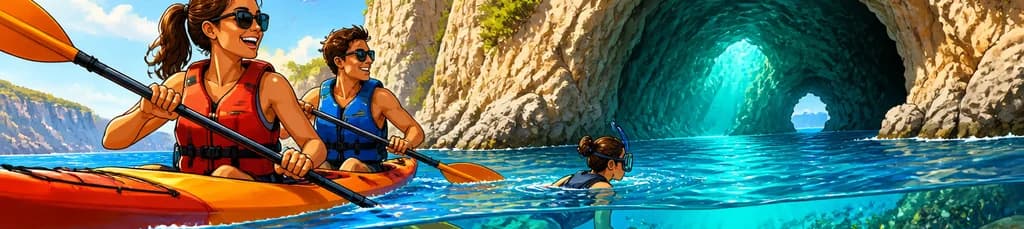 Aventura de Kayak y Snorkel por la Costa en la Cueva Turquesa