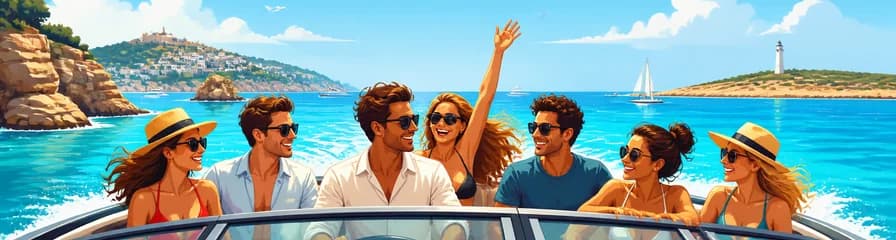 Travesía marítima privada de día completo en lancha de Ibiza a Formentera para un máximo de siete personas