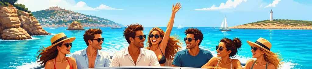Travesía marítima privada de día completo en lancha de Ibiza a Formentera para un máximo de siete personas
