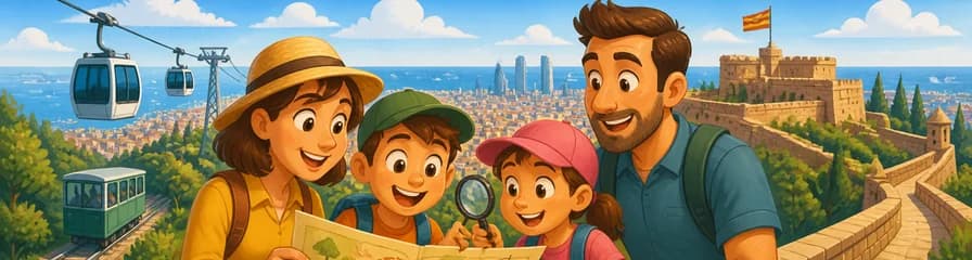 Recorrido familiar por Montjuïc en Barcelona con teleférico y un mapa de aventura