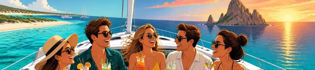 Travesía en catamarán a Formentera con desayuno, almuerzo, cena y vista del atardecer