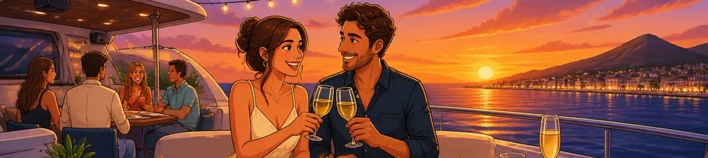 Experiencia culinaria al atardecer en barco por Benalmádena con menú degustación de 8 platos