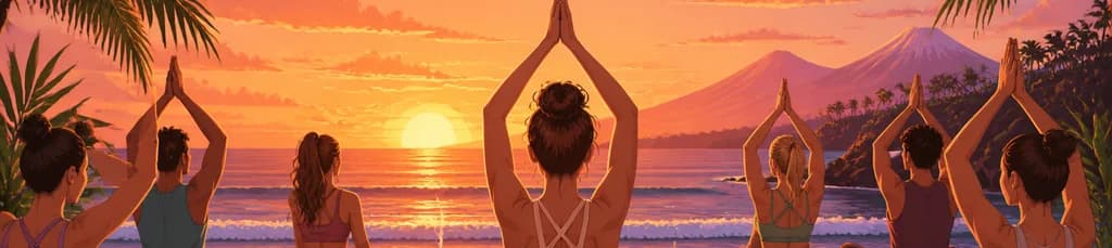 Sesiones de Hatha Yoga junto al océano en Tenerife con el sol poniéndose