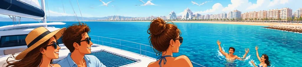 Paseo en catamarán por la costa de Valencia con parada para nadar