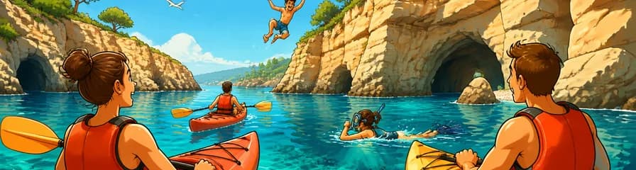 Travesía de kayak por las calas de Villajoyosa con snorkel y salto desde acantilados