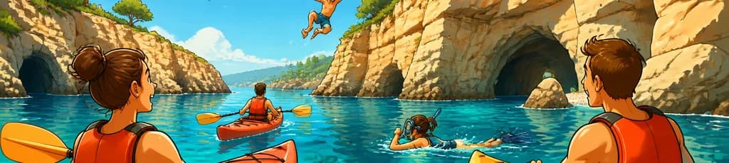 Travesía de kayak por las calas de Villajoyosa con snorkel y salto desde acantilados