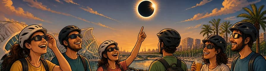 Eclipse solar total en Valencia: recorrido en bicicleta eléctrica con bebida y tapa española