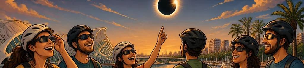Eclipse solar total en Valencia: recorrido en bicicleta eléctrica con bebida y tapa española