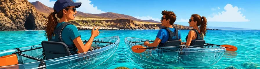 Aventura guiada en kayaks eléctricos transparentes por Fuerteventura
