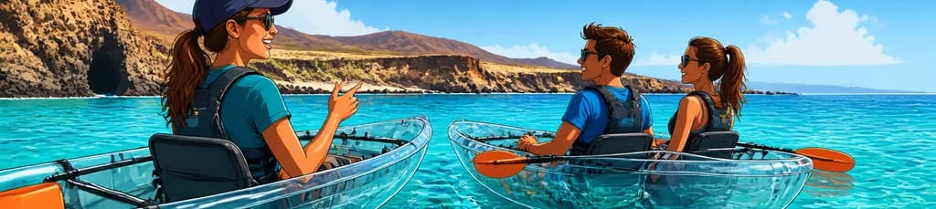 Aventura guiada en kayaks eléctricos transparentes por Fuerteventura