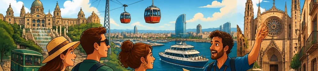 Descubre Barcelona: Montjuïc, teleférico, paseo en barco y tour por el casco antiguo
