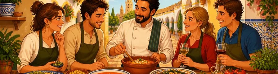 Experiencia culinaria privada en Sevilla: cocina clásica andaluza con comida de cuatro platos
