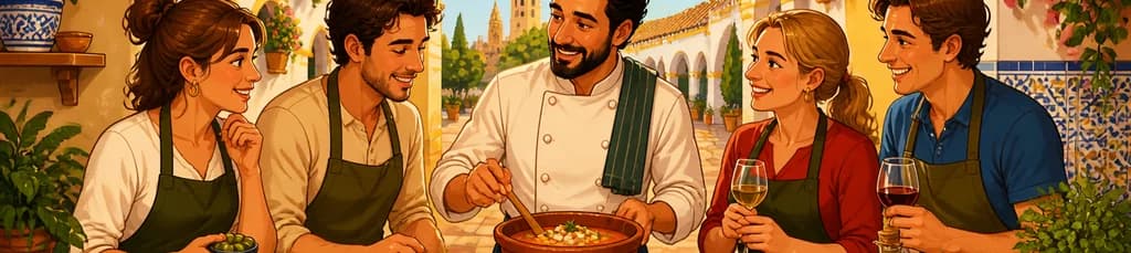 Experiencia culinaria privada en Sevilla: cocina clásica andaluza con comida de cuatro platos