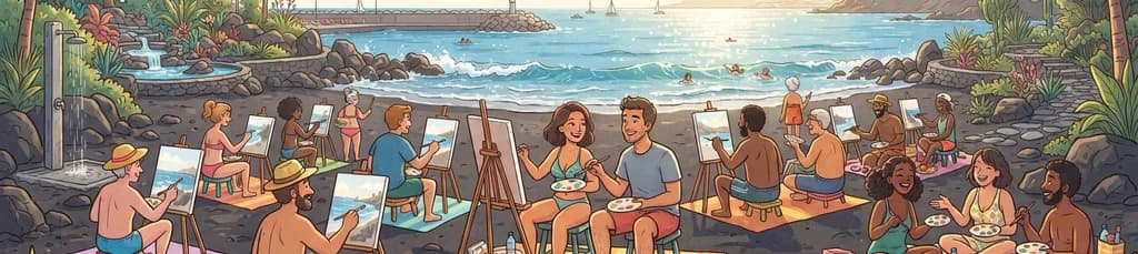 Sesión de pintura en grupo con vistas al mar