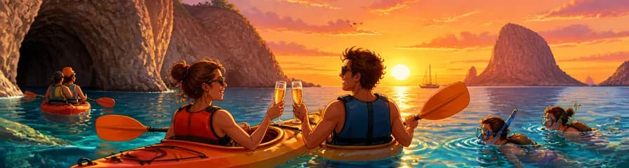 Una travesía en kayak y snorkel para admirar el atardecer en Ibiza