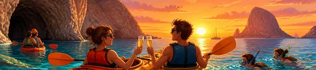 Una travesía en kayak y snorkel para admirar el atardecer en Ibiza