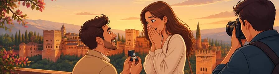 Sesión fotográfica de compromiso y pedida de mano sorpresa en Granada