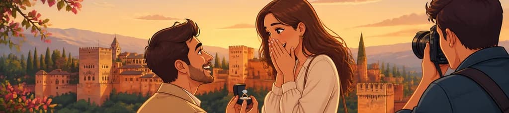 Sesión fotográfica de compromiso y pedida de mano sorpresa en Granada