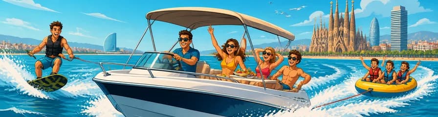 Emocionante paseo en lancha rápida por Barcelona con Wakeboard y opción de arrastre