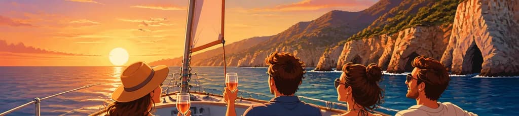 Travesía compartida en velero al ocaso por los acantilados de Maro