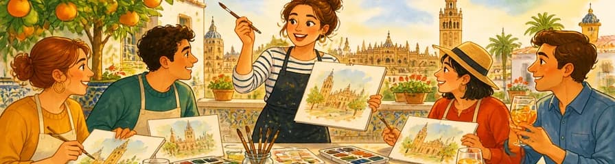 Sesión de acuarela y aperitivo en Sevilla, impartida en francés