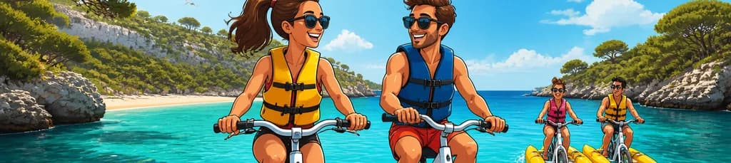Aventura en bicicleta acuática por Cala Mondragó