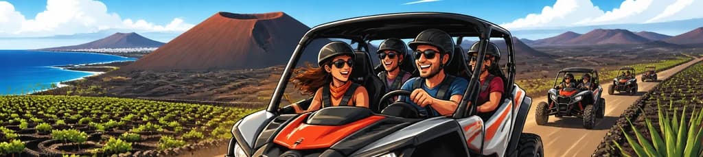 Recorrido guiado de 3 horas por el volcán de Lanzarote en buggy mixto de 4 plazas